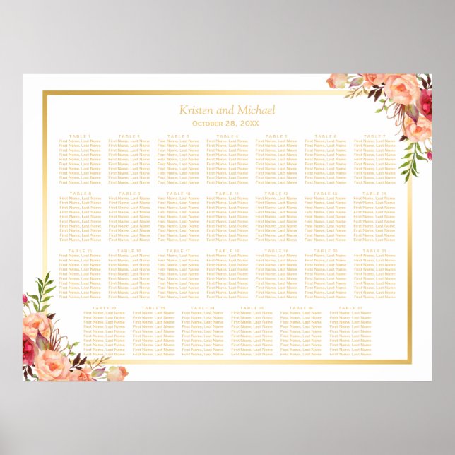 27 Tables Rustic Flowers Wedding Seating Chart (Front)