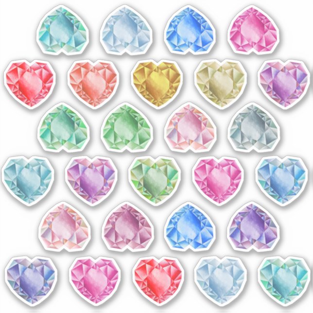 27 Watercolor Heart Gemstone Colourful Scrapbookin (Front)