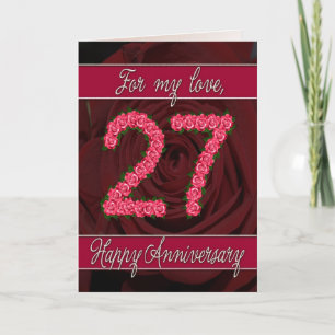 27th anniversary card with roses and leaves