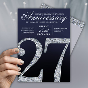 27th Anniversary Diamond Silver Dark Blue Years Invitation