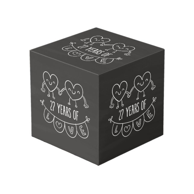 27th Anniversary Gift Chalk Hearts Cube (Front Angled)