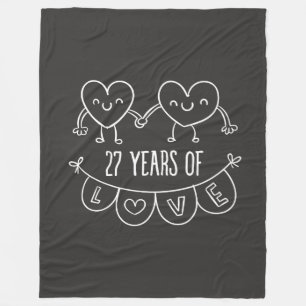 27th Anniversary Gift Chalk Hearts Fleece Blanket