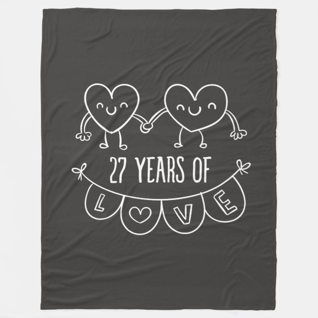 27th Anniversary Gift Chalk Hearts Fleece Blanket (Front)