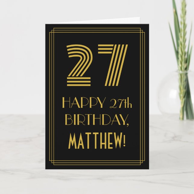 27th Birthday: Art Deco Inspired Look "27" & Name Card (Front)