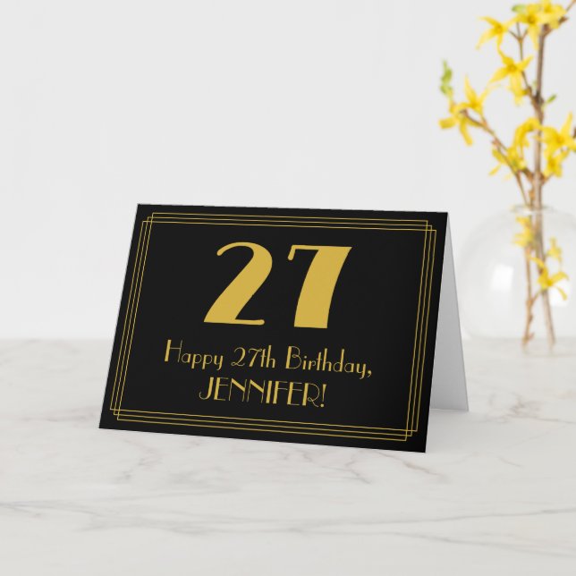 27th Birthday: Art Deco Inspired Look "27" + Name Card (Yellow Flower)