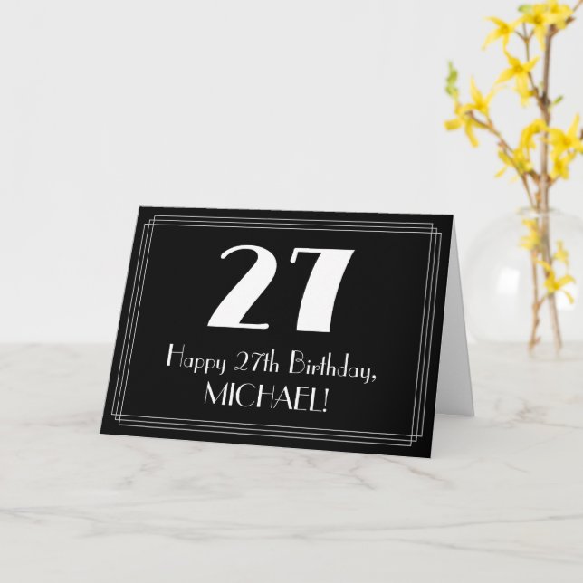 27th Birthday ~ Art Deco Inspired Look "27", Name Card (Yellow Flower)