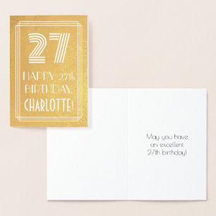 27th Birthday – Art Deco Inspired Look "27" + Name Foil Card
