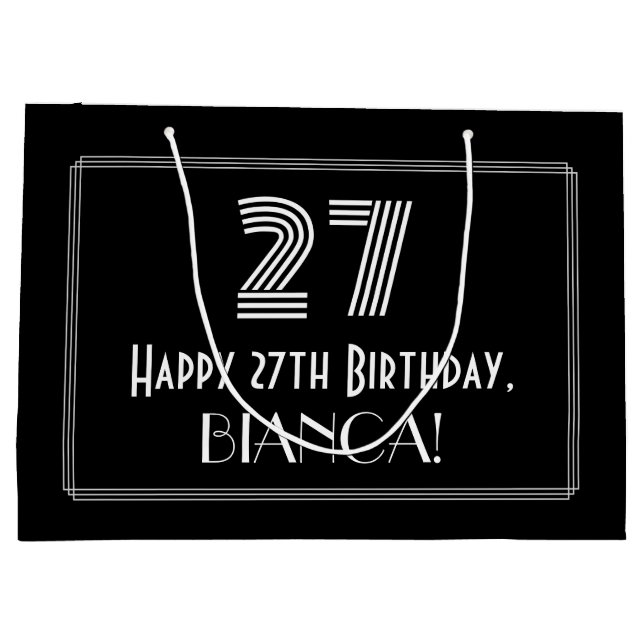 27th Birthday — Art Deco Inspired Look "27" & Name Large Gift Bag (Back)