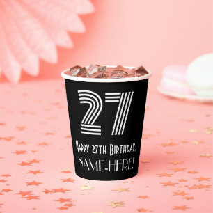 27th Birthday — Art Deco Inspired Look “27” + Name Paper Cups