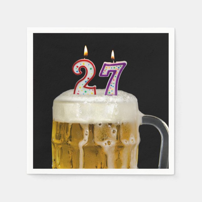 27th Birthday Beer on black Napkin (Front)
