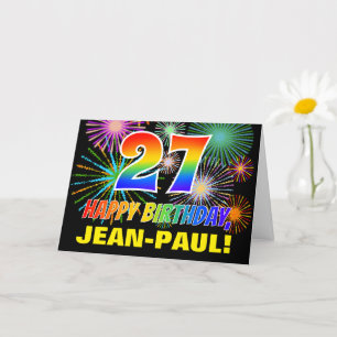 27th Birthday: Bold, Fun, Fireworks, Rainbow 27 Card