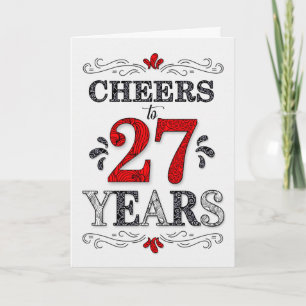 27th Birthday Cheers in Red White Black Pattern Card
