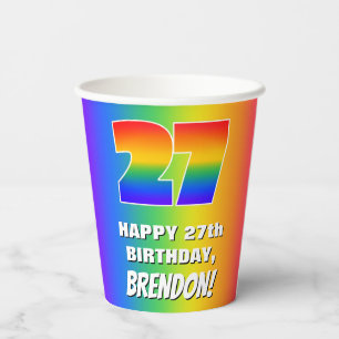 27th Birthday: Colourful, Fun Rainbow Pattern # 27 Paper Cups