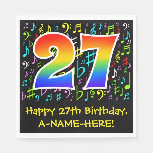 27th Birthday - Colourful Music Symbols, Rainbow 2 Napkin (Front)