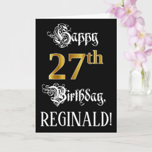 27th Birthday — Fancy Script; Faux Gold Look; Name Card