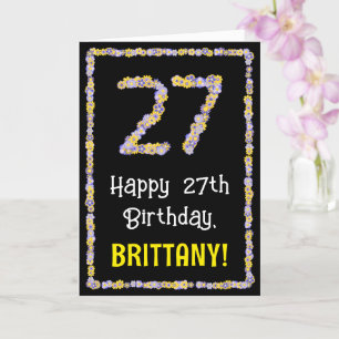 27th Birthday: Floral Flowers Number, Custom Name Card