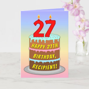 27th Birthday — Fun Cake & Candles, w/ Custom Name Card