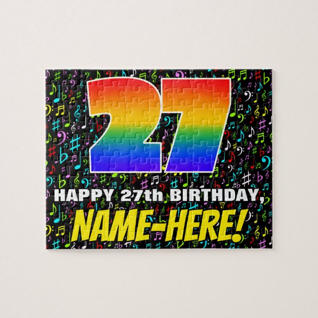 27th Birthday — Fun, Colourful Music Symbols & “27 Jigsaw Puzzle (Horizontal)