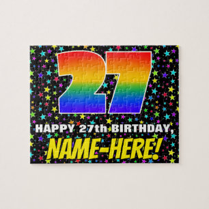 27th Birthday — Fun, Colourful Star Field Pattern Jigsaw Puzzle