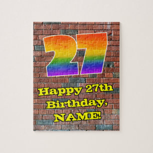 27th Birthday: Fun Graffiti-Inspired Rainbow 27 Jigsaw Puzzle