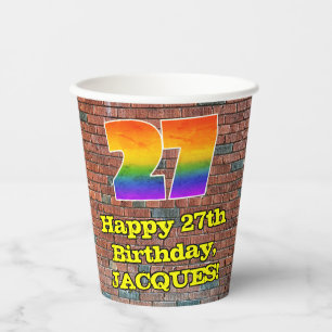 27th Birthday: Fun Graffiti-Inspired Rainbow 27 Paper Cups