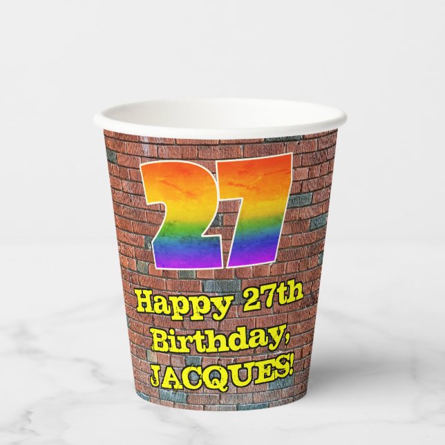 27th Birthday: Fun Graffiti-Inspired Rainbow 27 Paper Cups (Front)