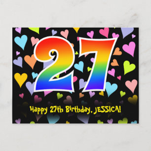 27th Birthday: Fun Hearts Pattern, Rainbow 27 Postcard