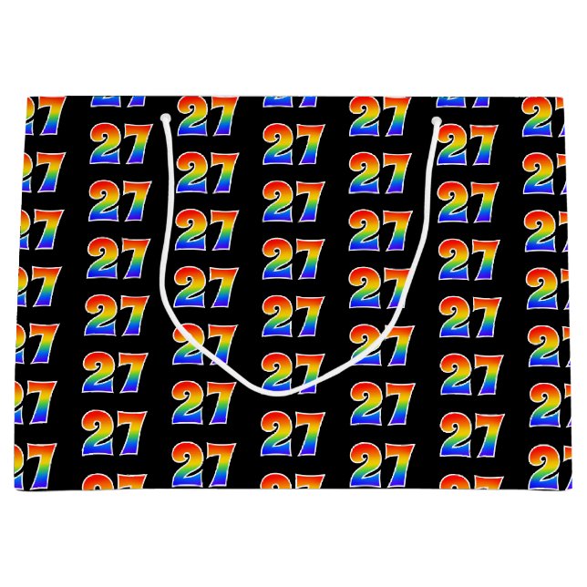 27th Birthday: Fun Rainbow Event Number 27 Pattern Large Gift Bag (Front)