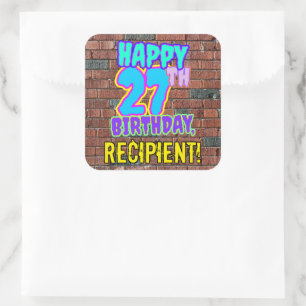 27th Birthday – Fun, Urban Graffiti Inspired Look Square Sticker