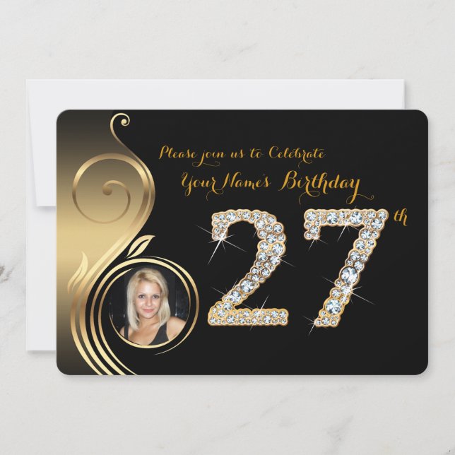 27th,Birthday Invitation,Number Diamond,Photo 2 Invitation (Front)
