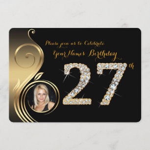 27th,Birthday Invitation,Number Diamond,Photo 2 Invitation