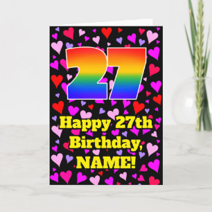 27th Birthday: Loving Hearts Pattern, Rainbow # 27 Card