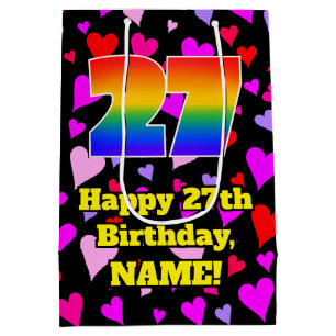 27th Birthday: Loving Hearts Pattern, Rainbow # 27 Medium Gift Bag
