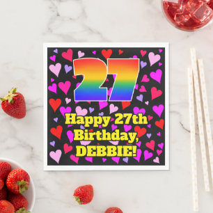 27th Birthday: Loving Hearts Pattern, Rainbow # 27 Napkin