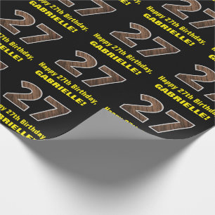 27th Birthday: Name & Faux Wood Grain Pattern "27" Wrapping Paper