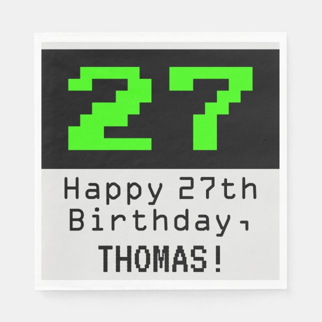 27th Birthday - Nerdy / Geeky Style "27" & Name Napkin (Front)