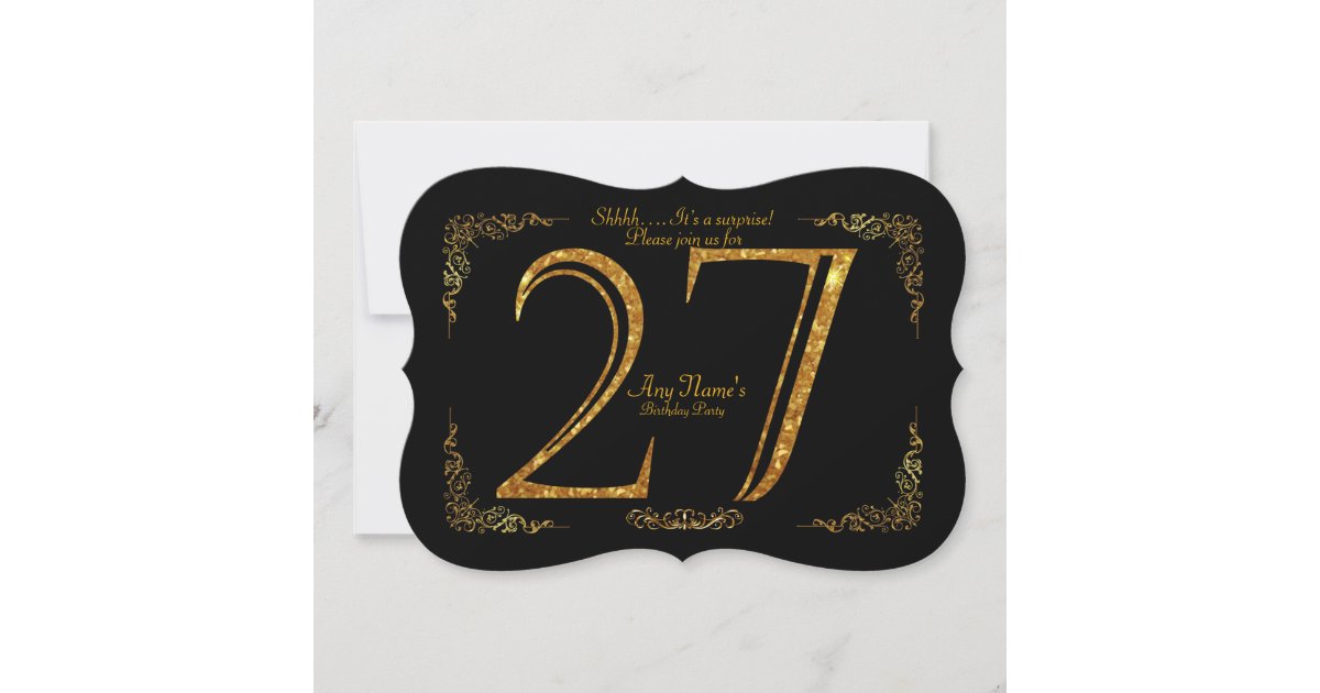 27thbirthday Party 27thgreat Gatsbyblack And Gold Invitation Zazzle