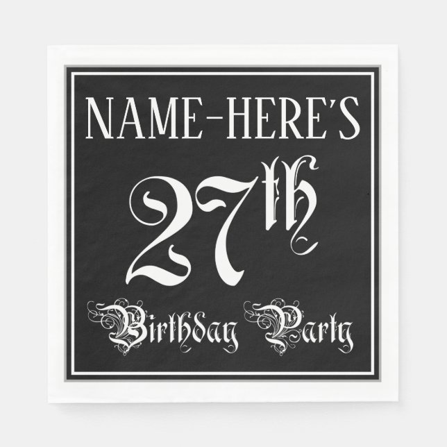 27th Birthday Party — Fancy Script + Custom Name Napkin (Front)