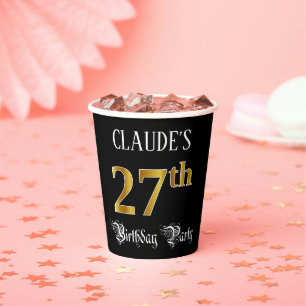 27th Birthday Party — Fancy Script, Faux Gold Lo Paper Cups
