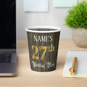 27th Birthday Party — Faux Gold & Faux Wood Looks Paper Cups