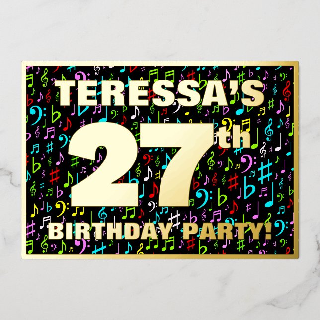 27th Birthday Party — Fun, Colourful Music Symbols (Front)