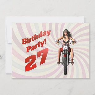 27th birthday party with a girl on a motorbike invitation