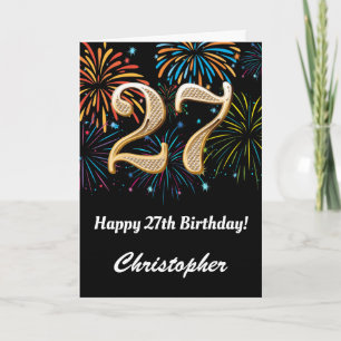 27th Birthday Rainbow Fireworks Black and Gold Card
