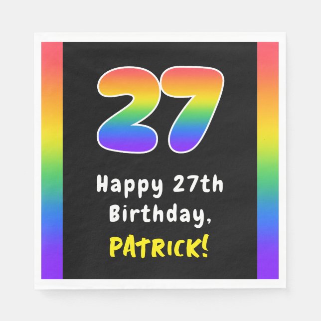27th Birthday: Rainbow Spectrum # 27, Custom Name Napkin (Front)