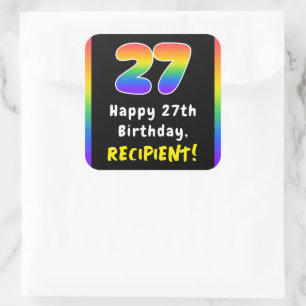 27th Birthday: Rainbow Spectrum # 27, Custom Name Square Sticker