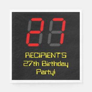 27th Birthday: Red Digital Clock Style "27" + Name Napkin