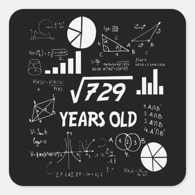 27th Birthday Square Root Math 27 Years Old Bday Sticker (Front)