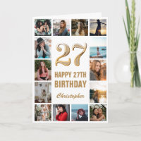 27th Happy Birthday Gold and White Photo Collage