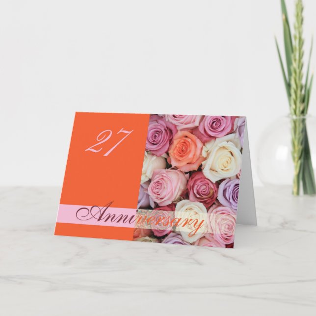 27th Wedding Anniversary Card pastel roses (Front)