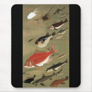 28. 群魚図, 若冲 Various Fishes, Jakuchū, Japan Art Mouse Mat